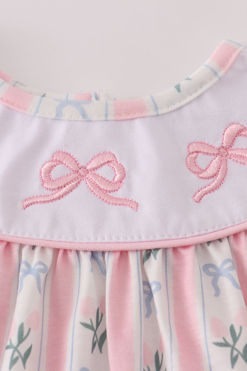 Pink Bow Embroidered Bow Bloomer Set