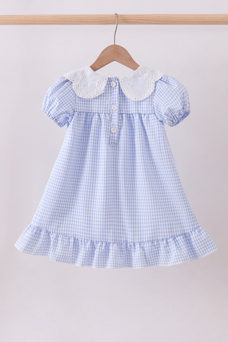 Blue Gingham Lace Ruffle Dress