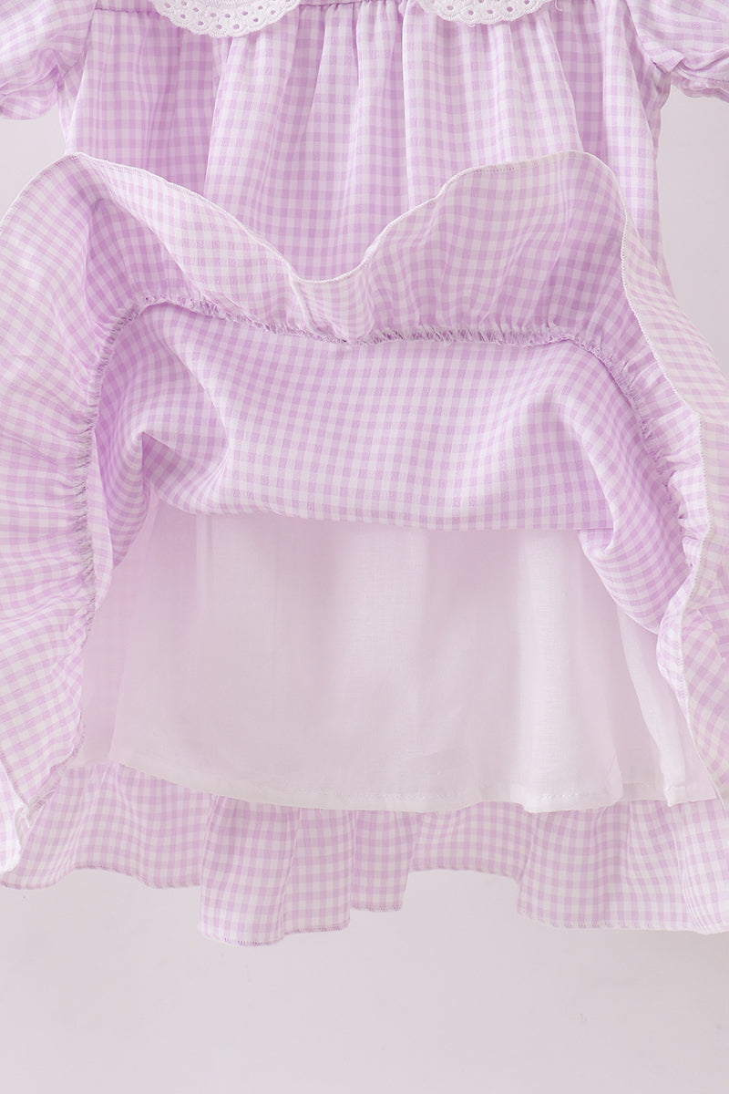 Purple Gingham Lace Ruffle Dress