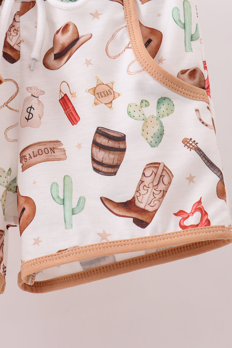 Brown Western Embroidered Shorts Set