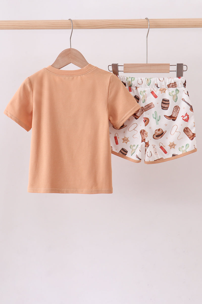 Brown Western Embroidered Shorts Set