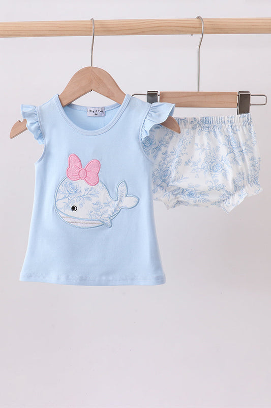 Blue Whale Applique Bloomer Set
