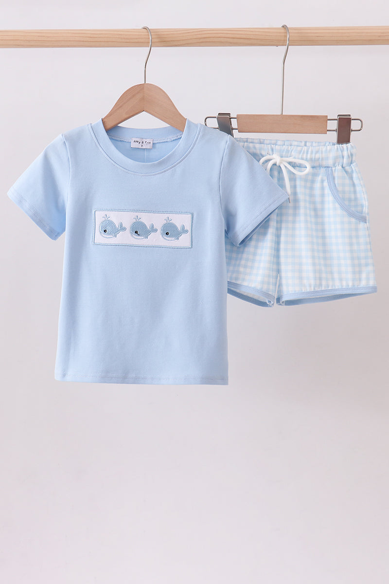 Blue Whale Embroidered Shorts Set