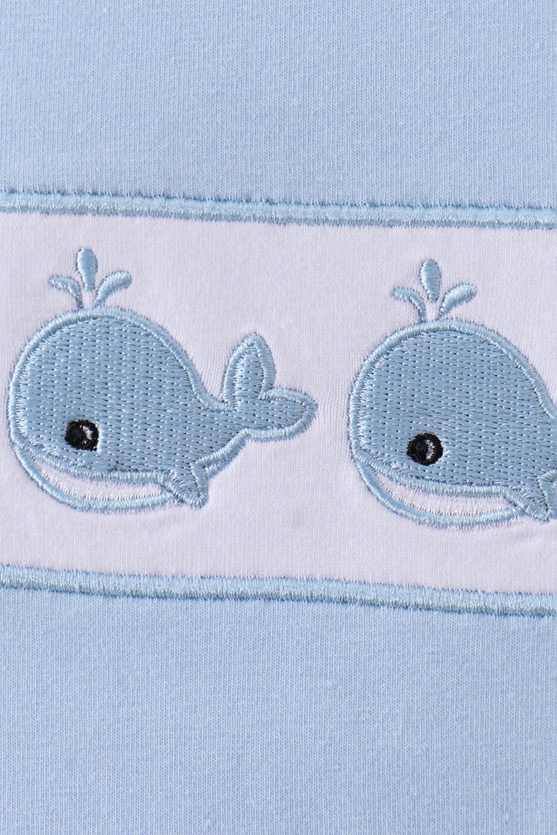 Blue Whale Embroidered Shorts Set