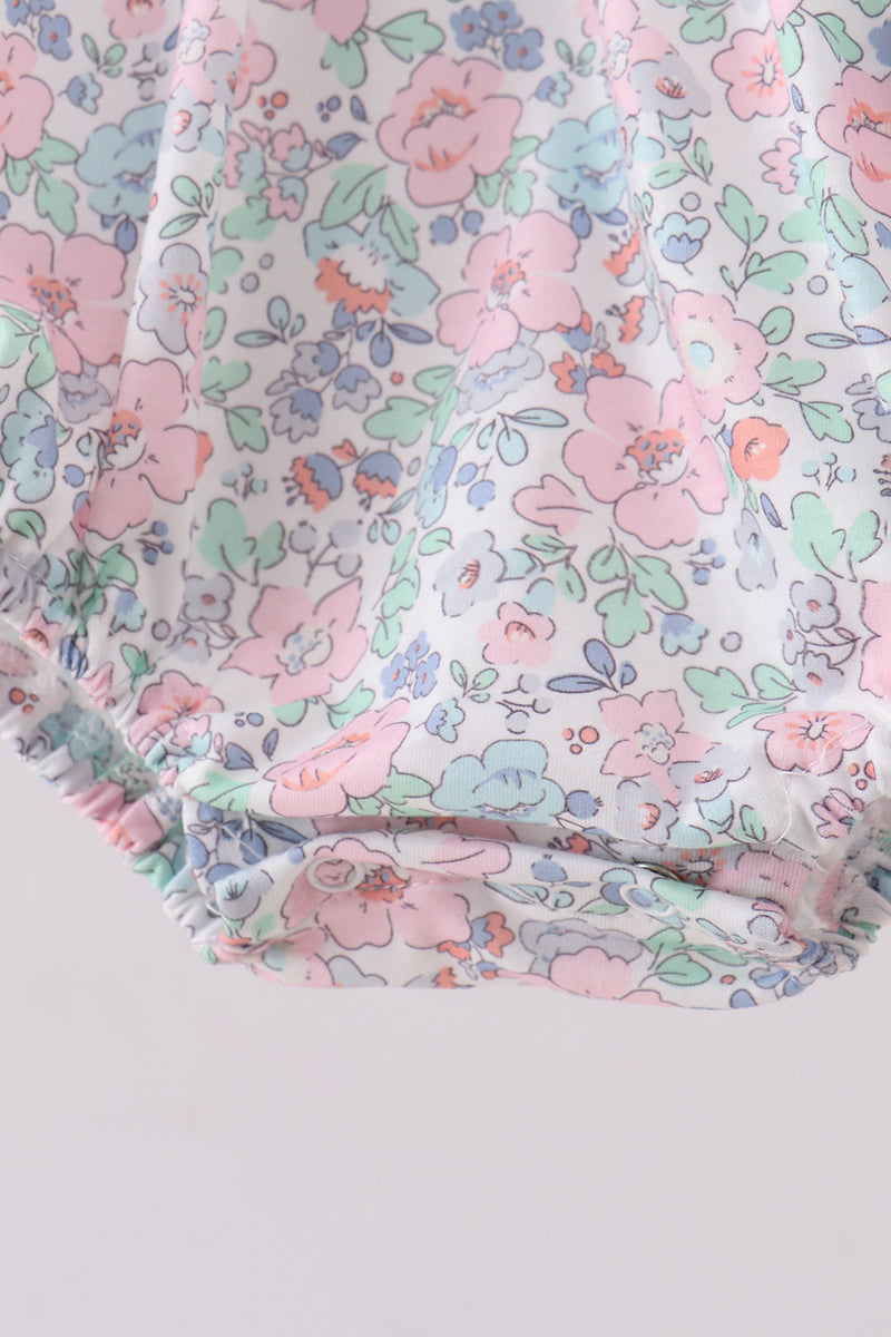 Green Floral Smocked Bubble