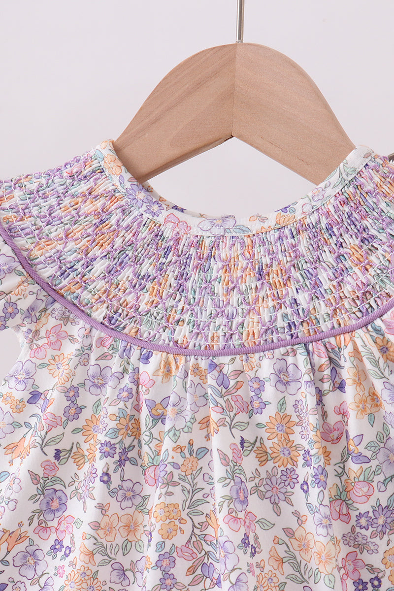 Purple Floral Smocked Bloomer Set