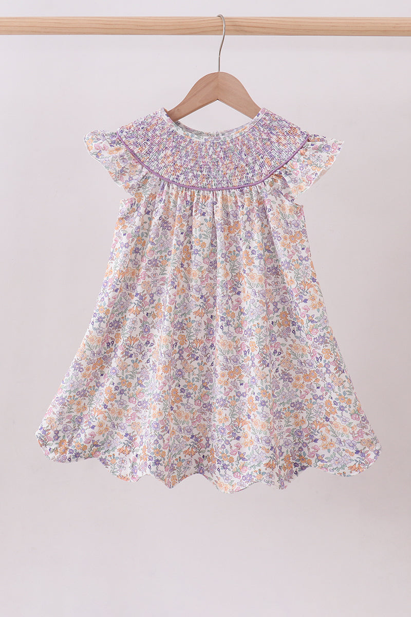 Purple Floral Smocked Dress