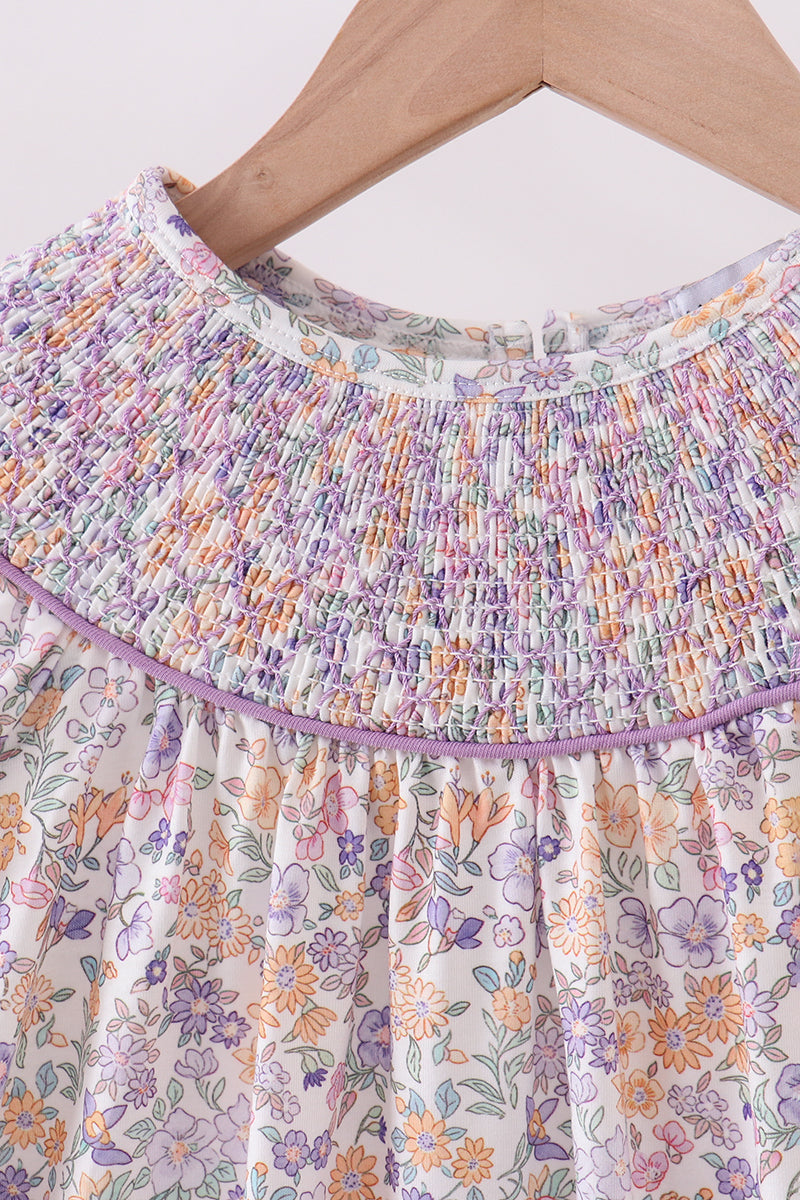 Purple Floral Smocked Dress
