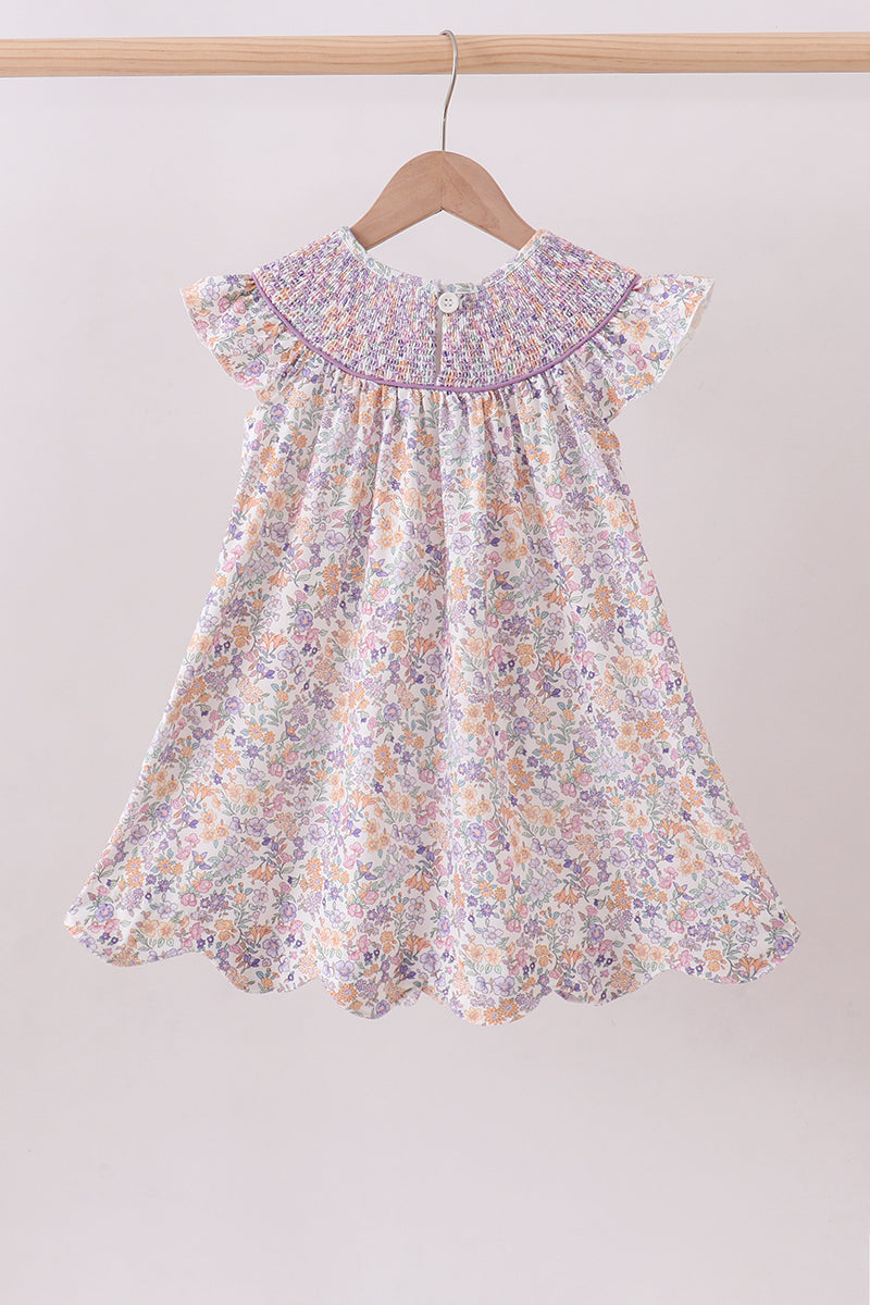 Purple Floral Smocked Dress