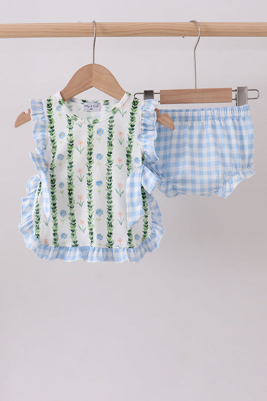 Green Floral Ruffle Bloomer Set