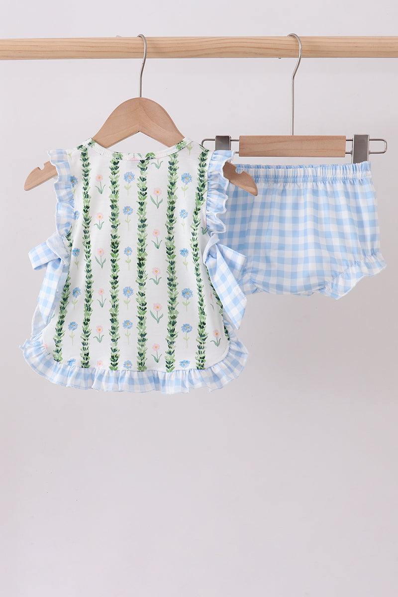 Green Floral Ruffle Bloomer Set