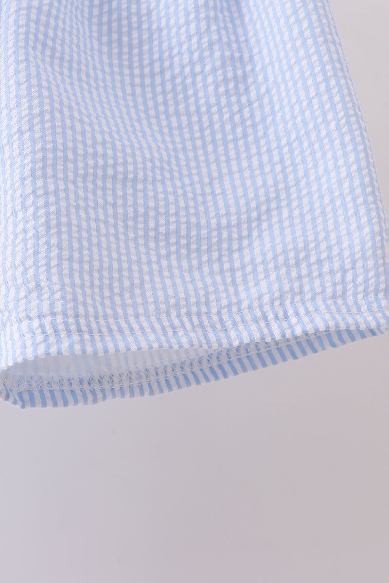 Blue Crab Embroidered Seersucker Shorts Set