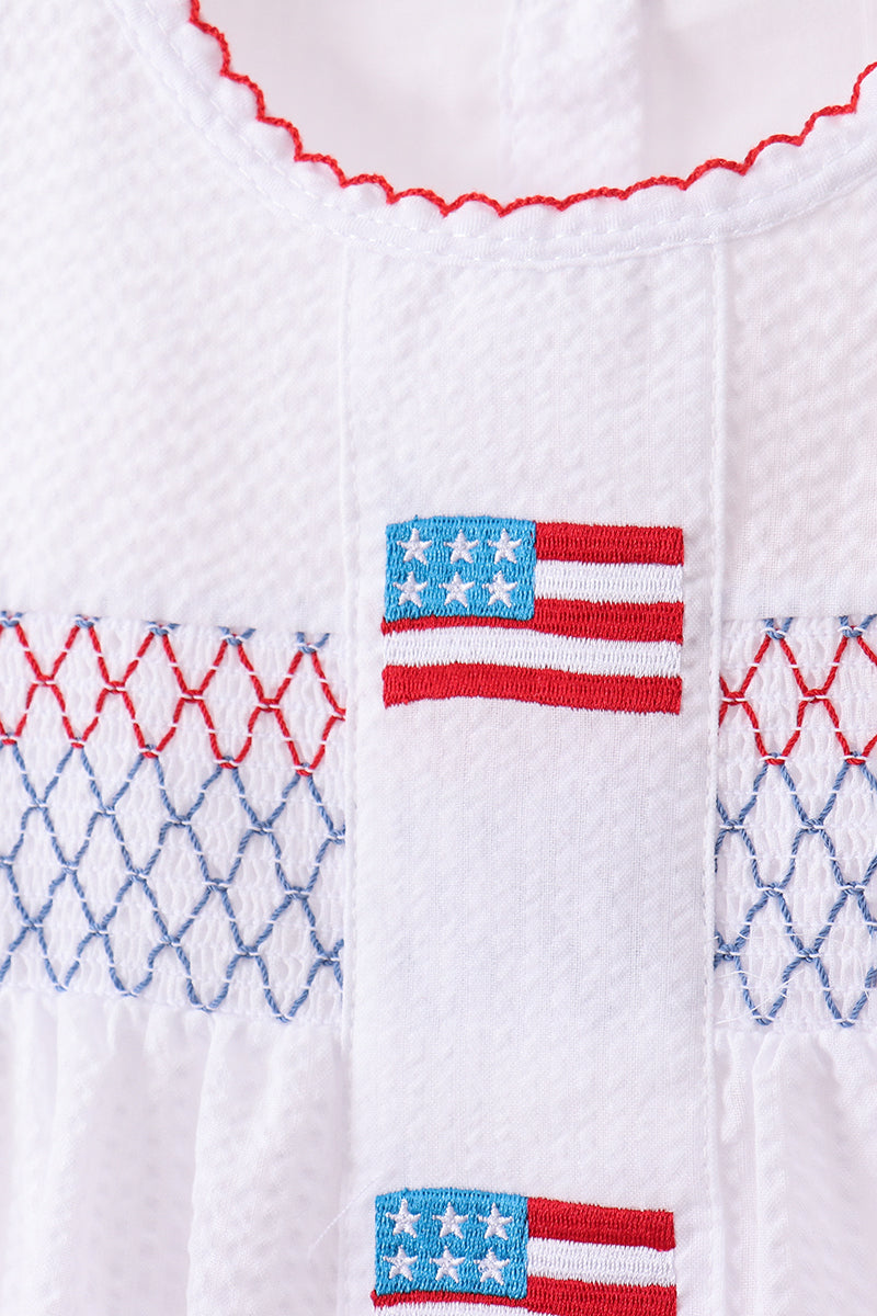 Pink flag smocked ruffle shorts set