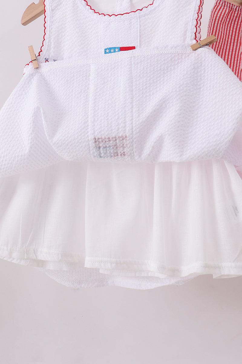 Pink flag smocked ruffle shorts set