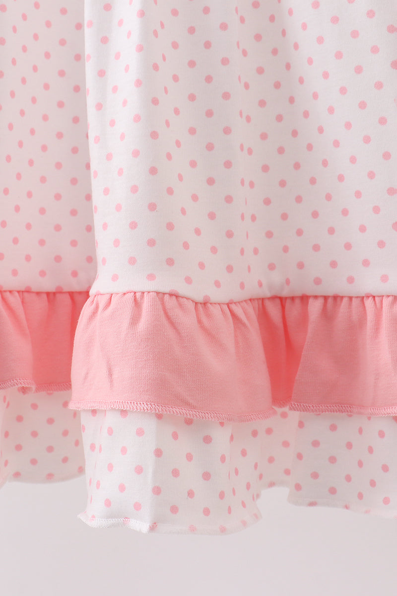 Pink bow smocked dot ruffle dress