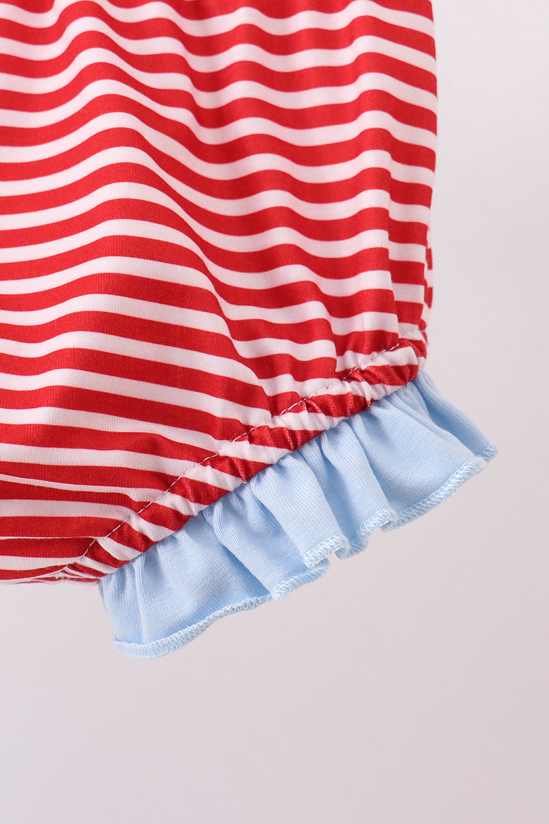 Blue god bless America flag french knot ruffle bloomer set