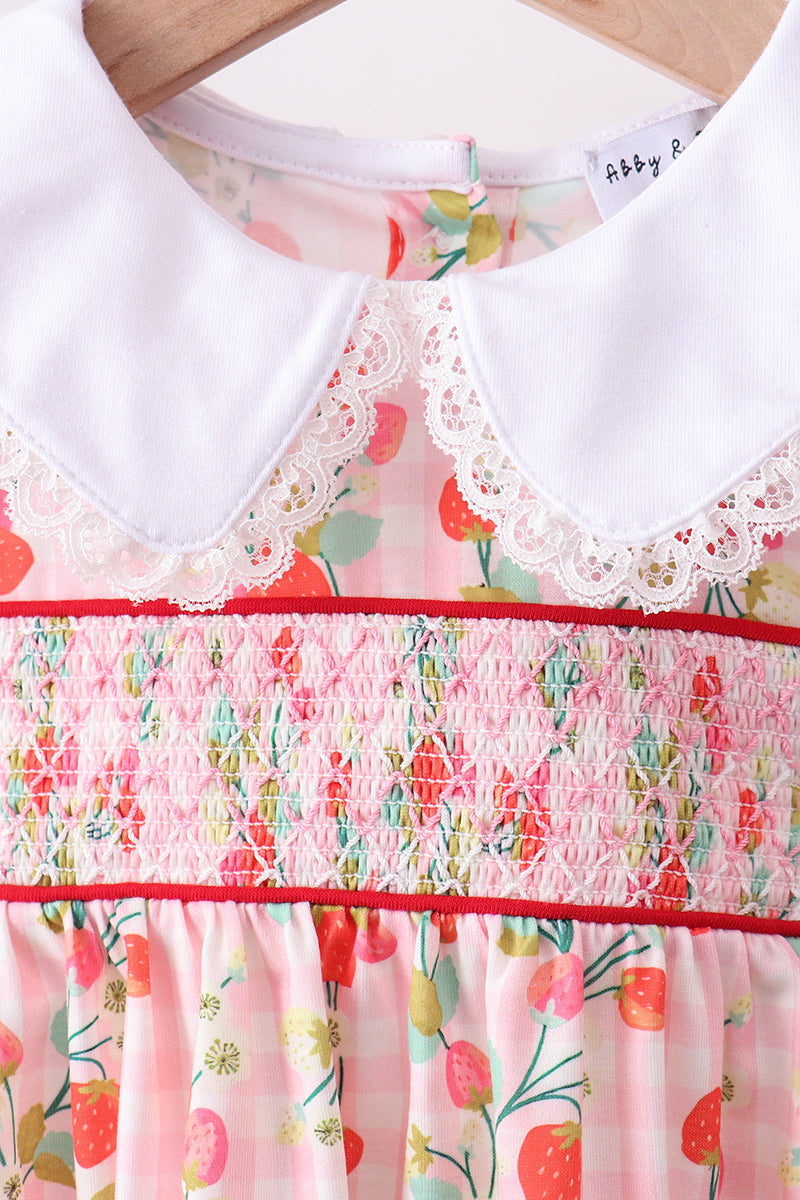 Pink strawberry smocked bloomer set
