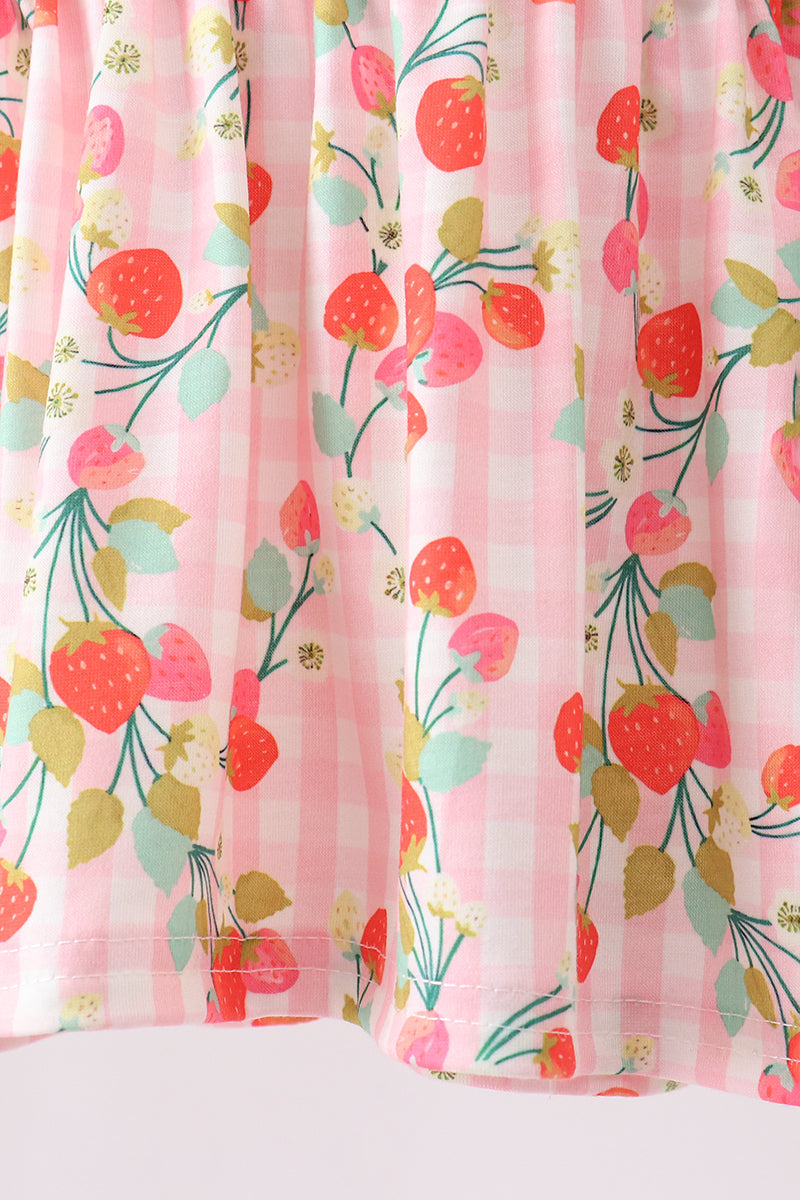 Pink strawberry smocked bloomer set
