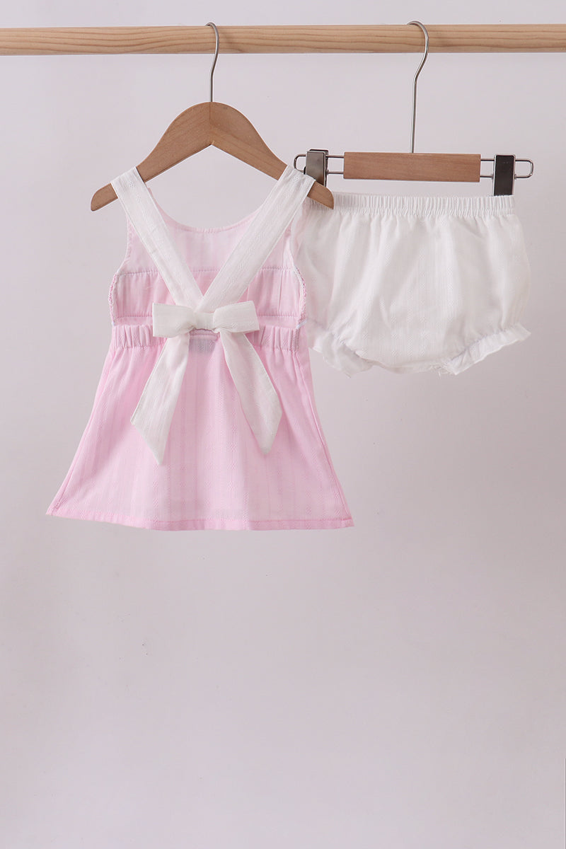 Pink bow smocked bloomer set
