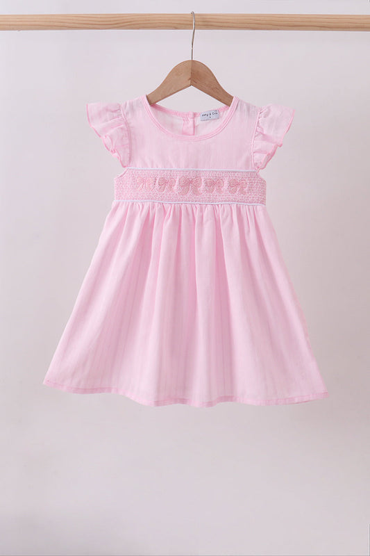 Pink bow smocked ruffle dress