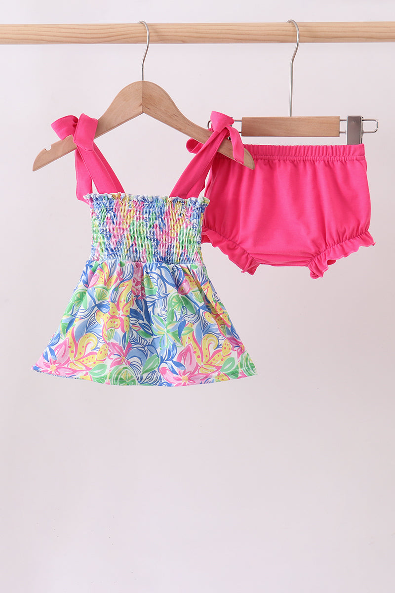 Tropical floral smocked bloomer set