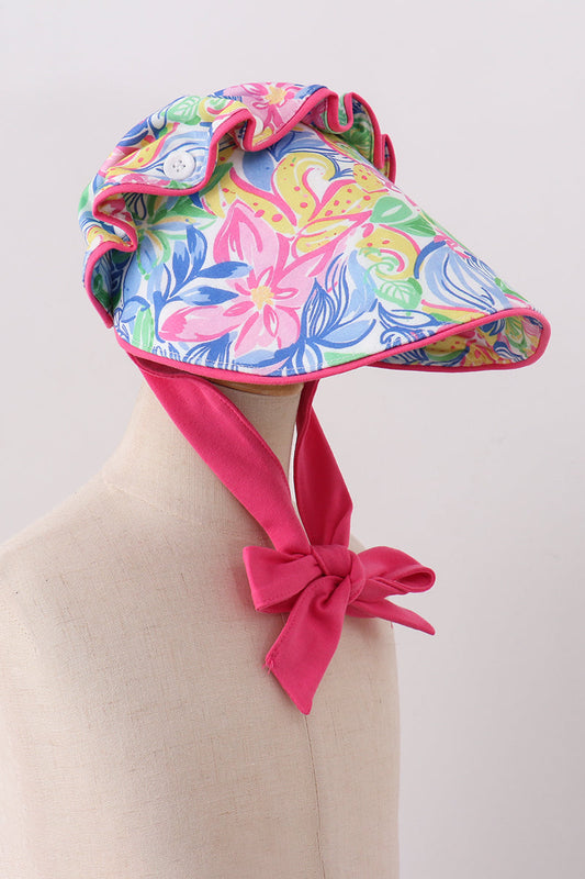Tropical floral ruffle bow bonnet