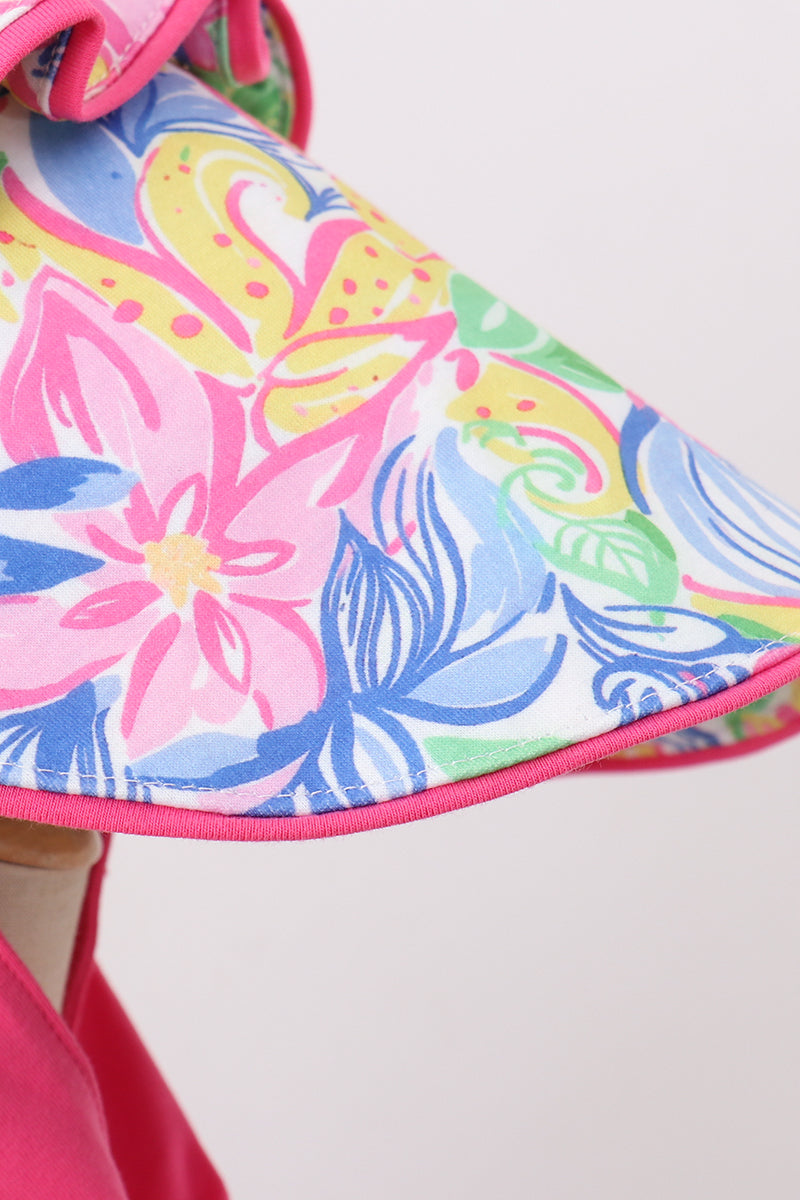 Tropical floral ruffle bow bonnet