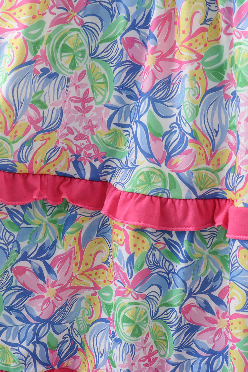 Tropical floral smocked tiered dress