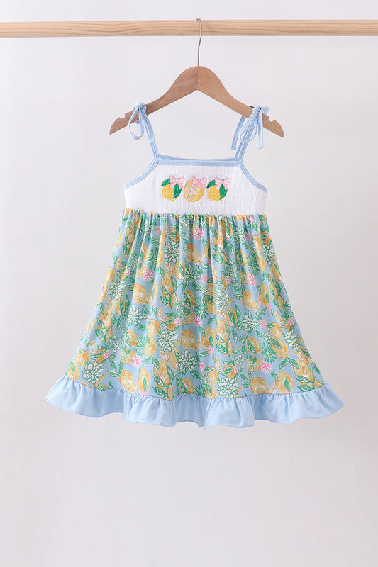 Green lemon smocked ruffle dress