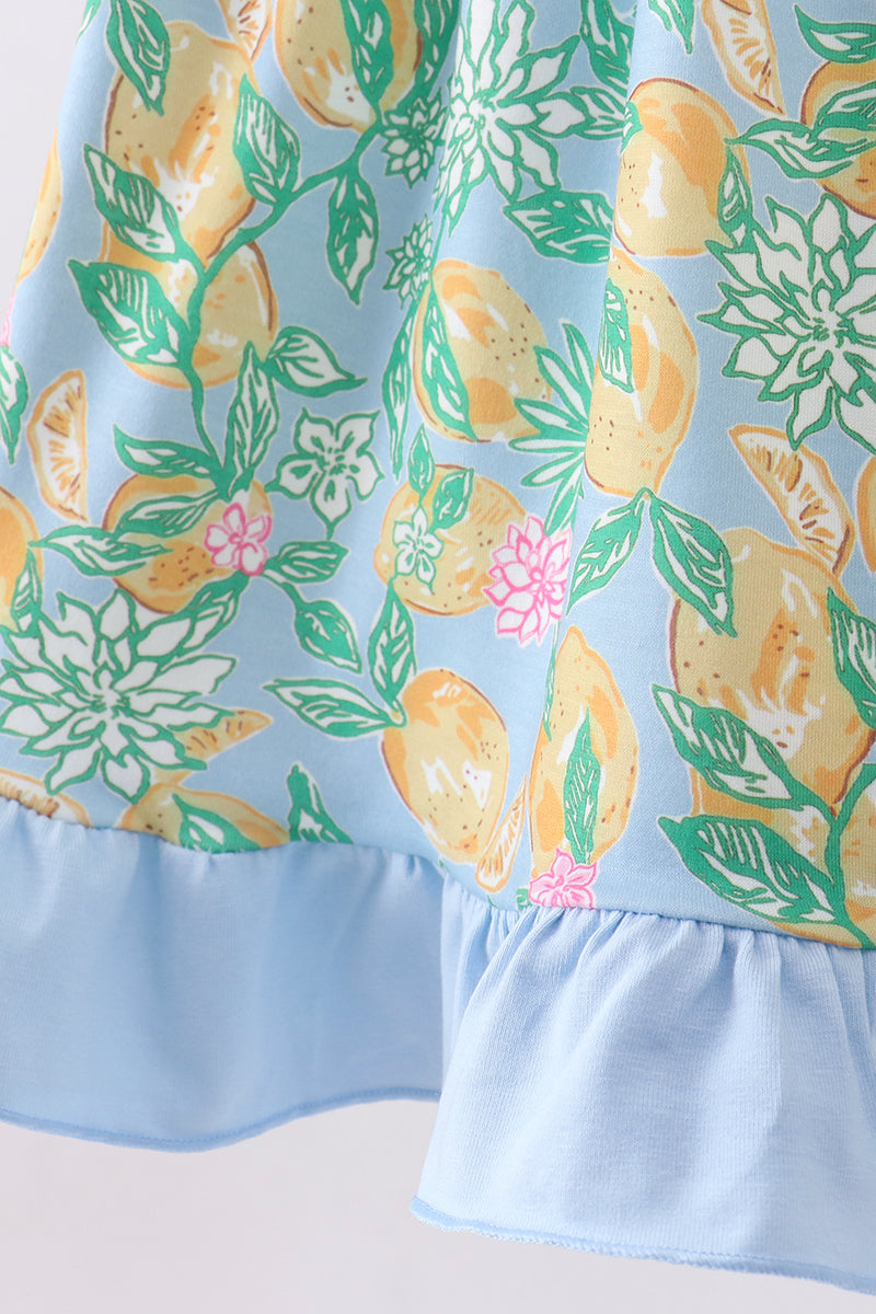 Green lemon smocked ruffle dress