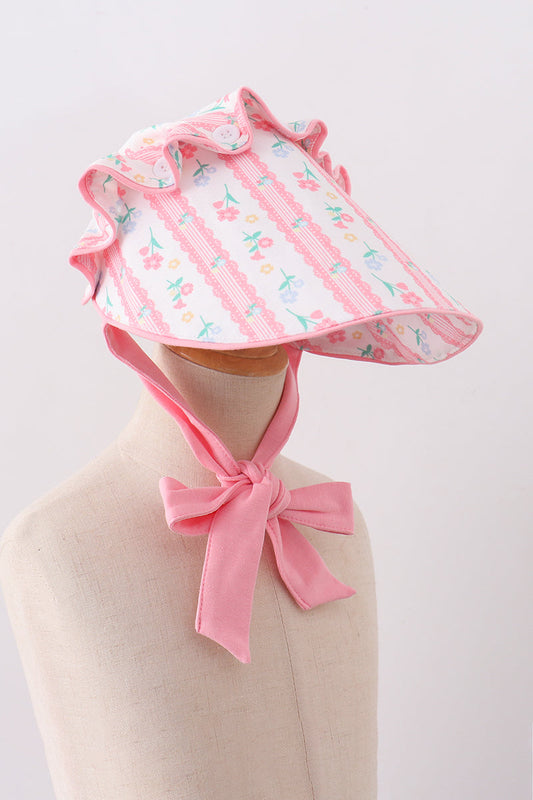 Blush floral ruffle bow bonnet