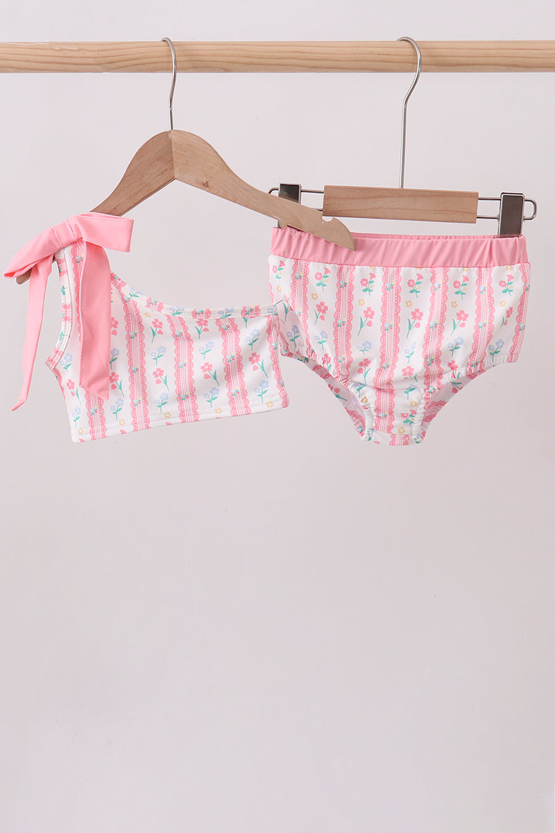 Blush floral print bow 2pc swimsuit