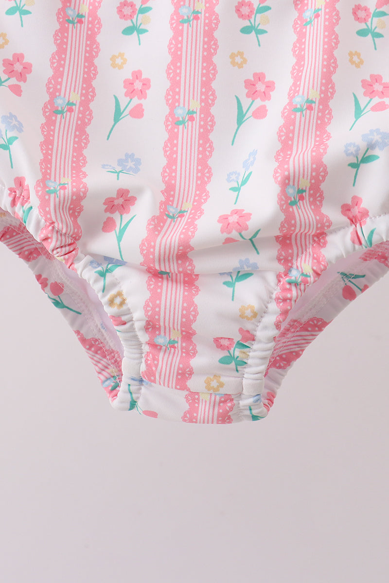 Blush floral print bow 2pc swimsuit