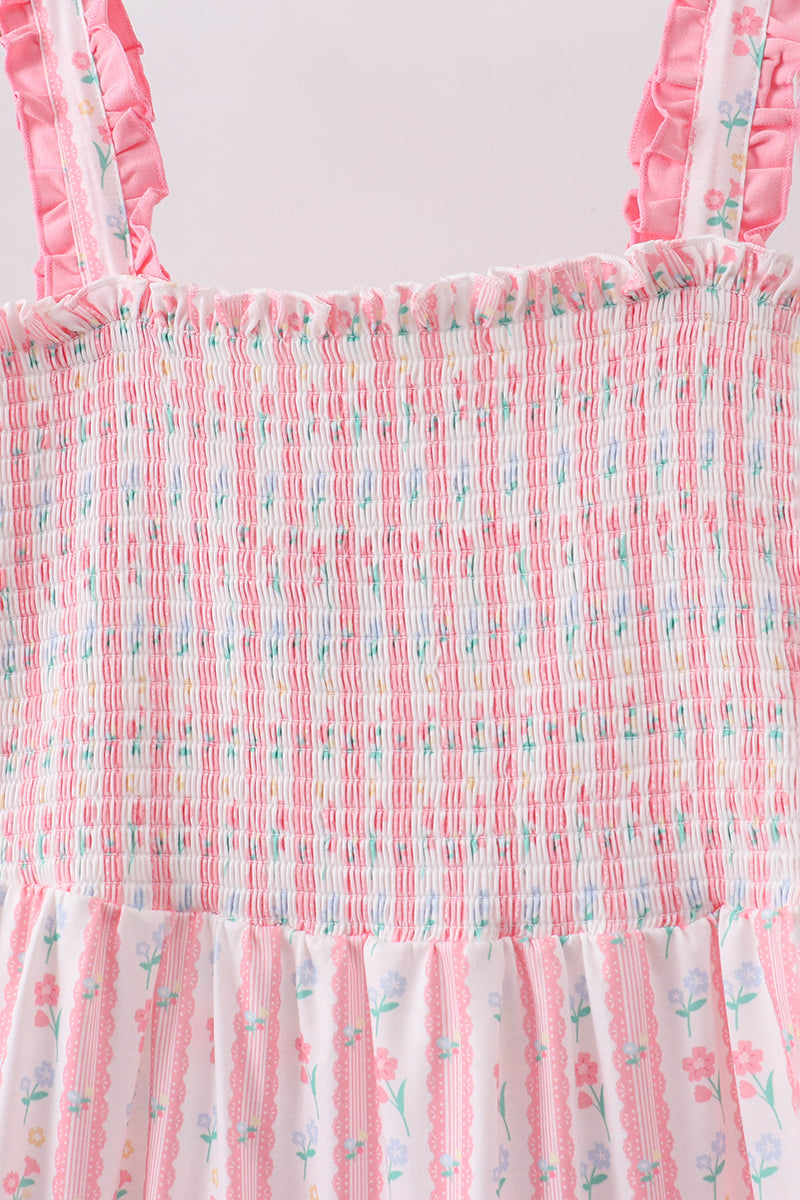 Blush floral smocked tiered dress