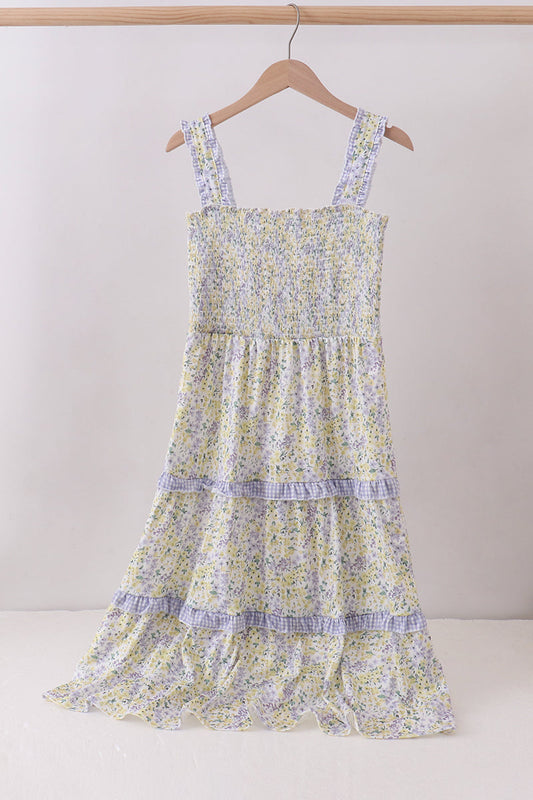 Golden meadow floral smocked tiered dress (length 41.33inch)