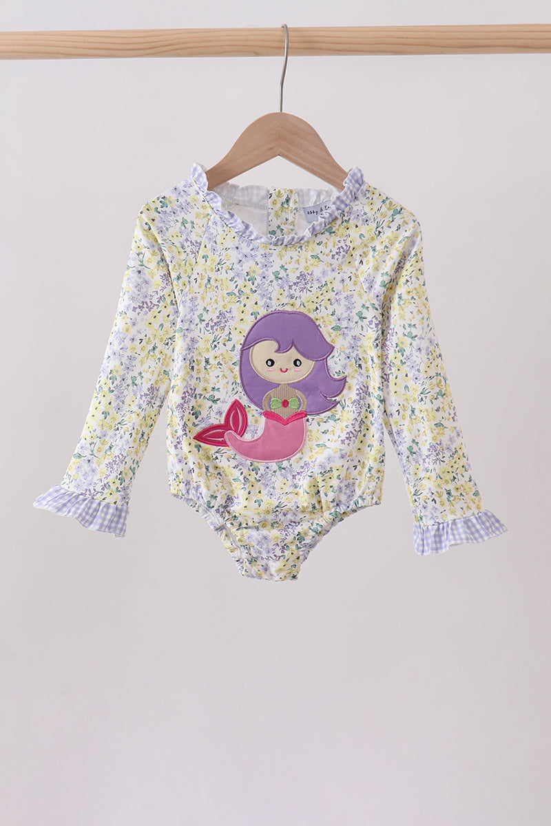 Floral mermaid applique rashguard