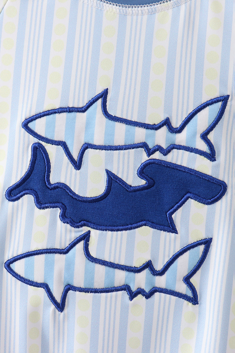 Blue shark applique stripe swimsuit