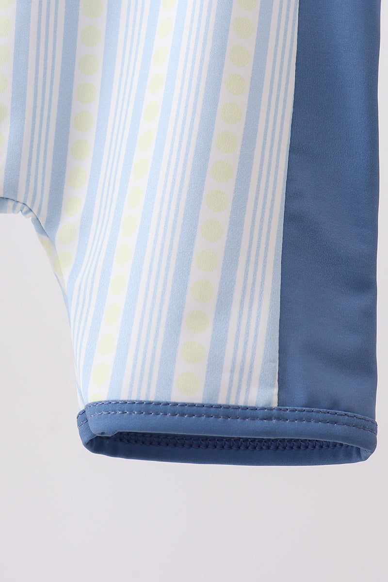 Blue shark applique stripe swimsuit