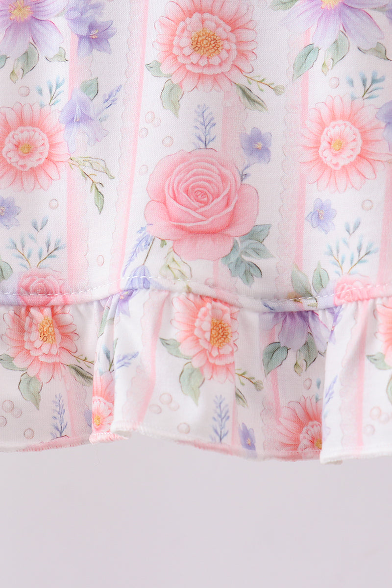 Purple rose bow smocked ruffle bloomer set