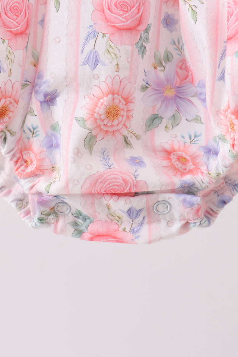 Purple rose bow smocked ruffle bubble