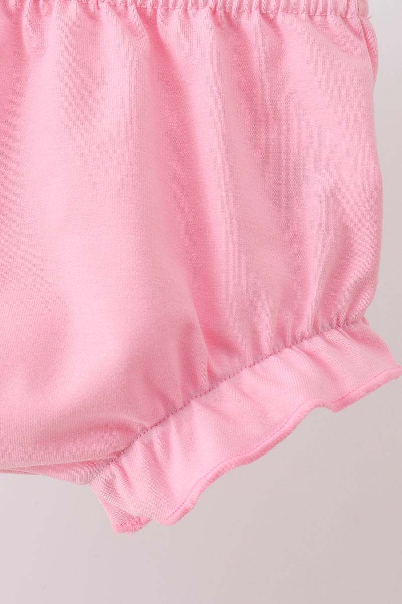 Pink floral bow smocked ruffle bloomer set