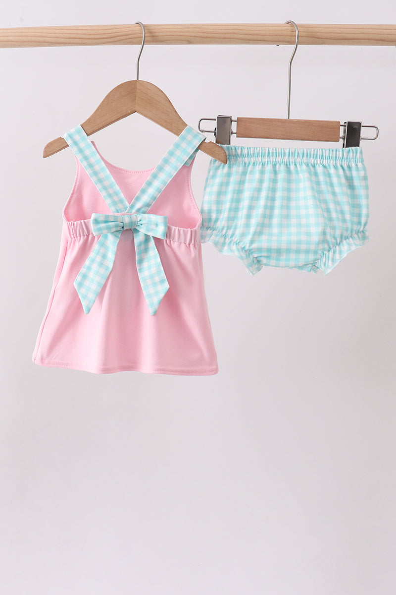 Pink sailboat embroidery bloomer set