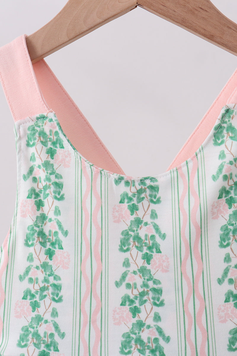 Green floral stripe pocket dress