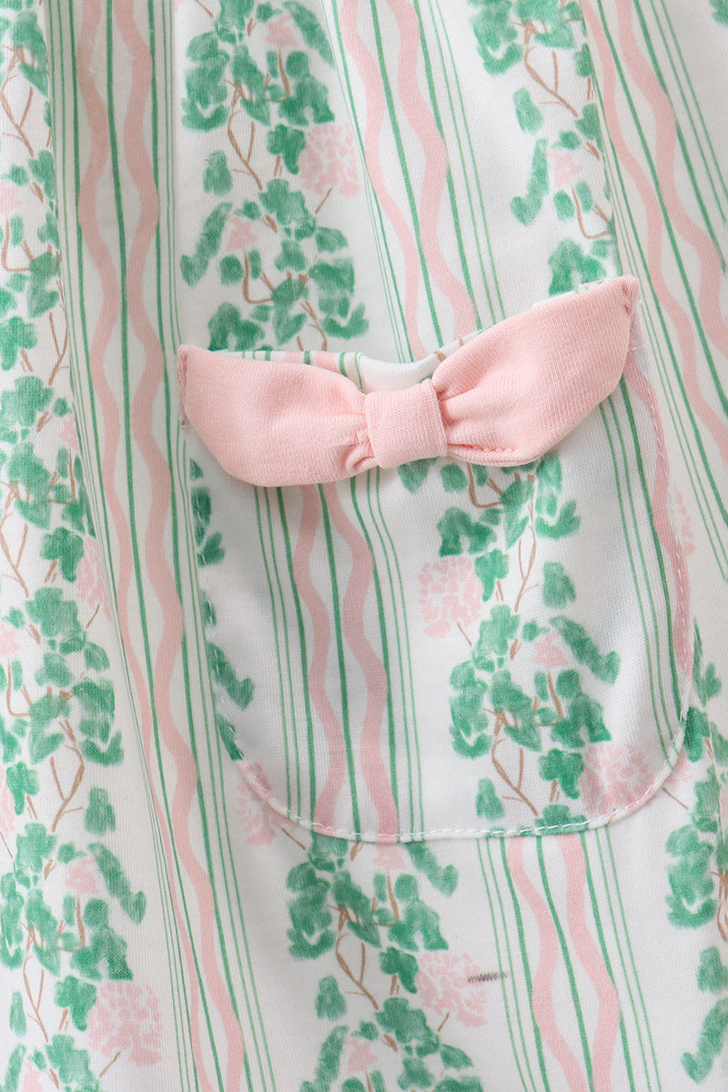 Green floral stripe pocket dress
