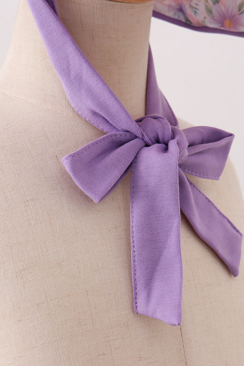 Purple rose bow print bonnet