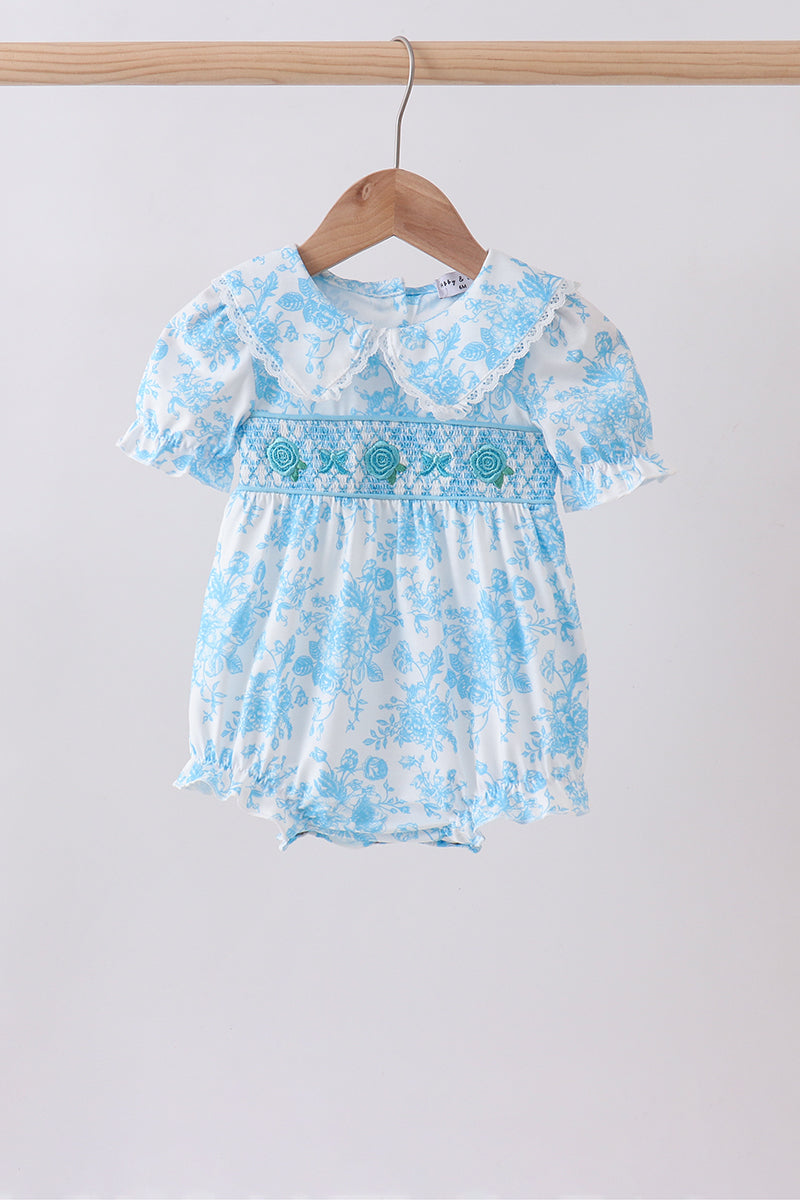 Blue rose smocked bubble
