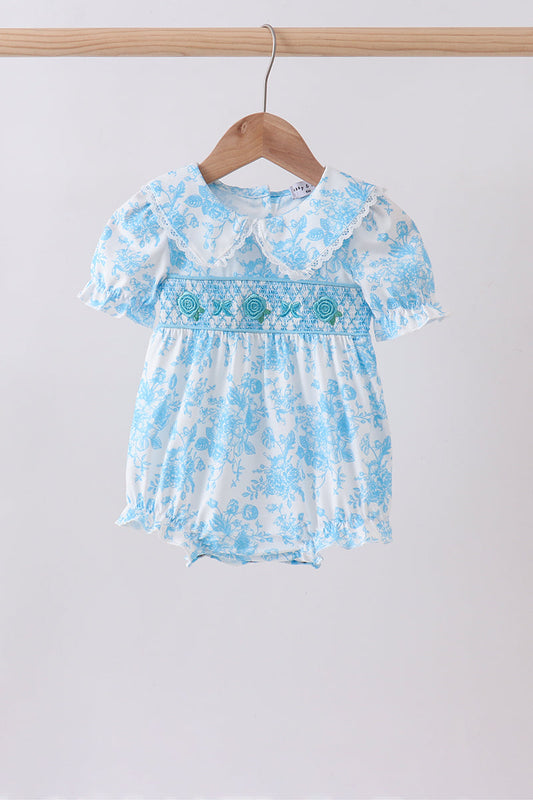 Blue rose smocked bubble