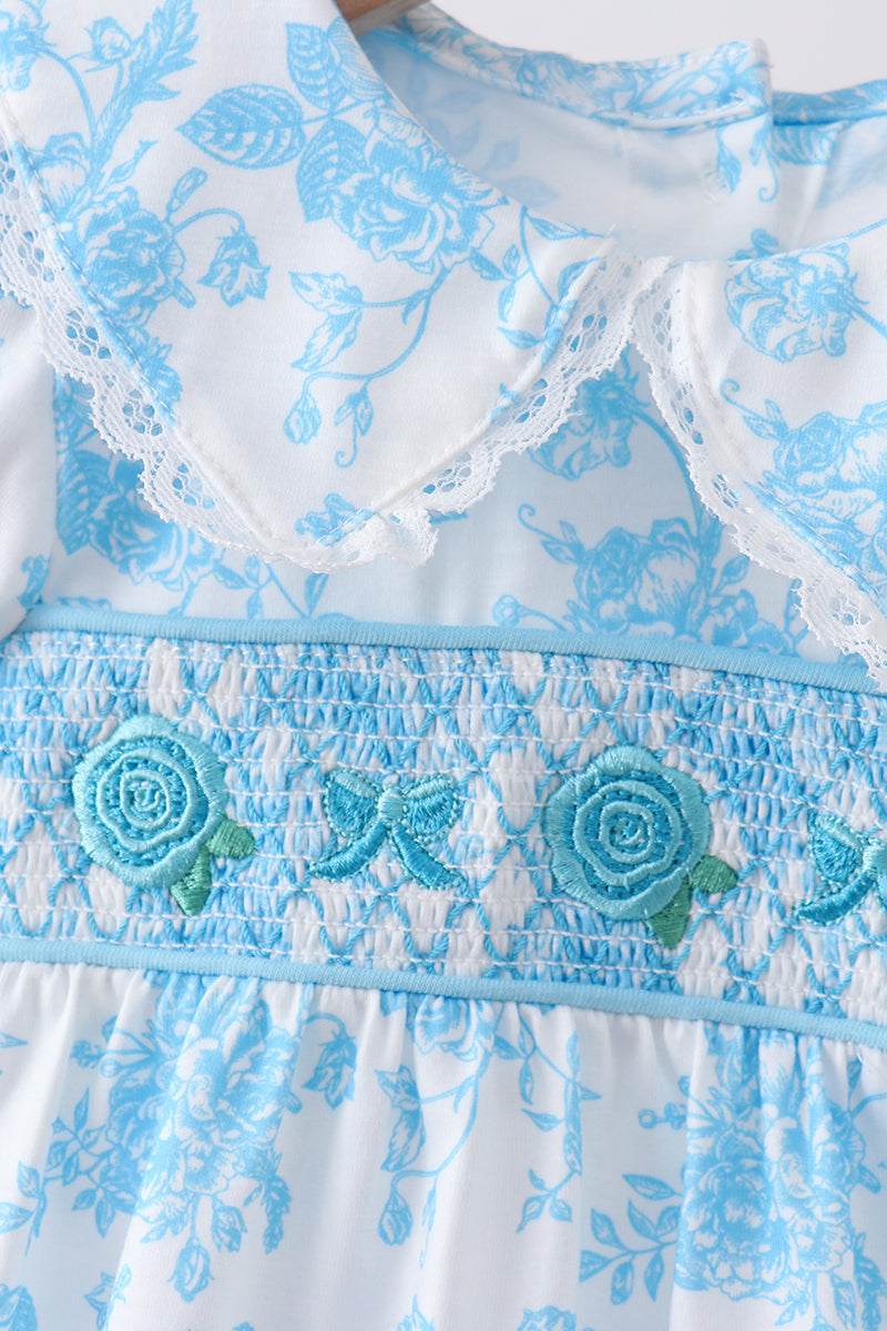 Blue rose smocked bubble