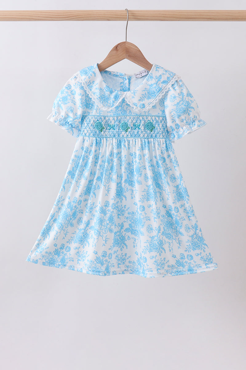 Blue rose smocked dress