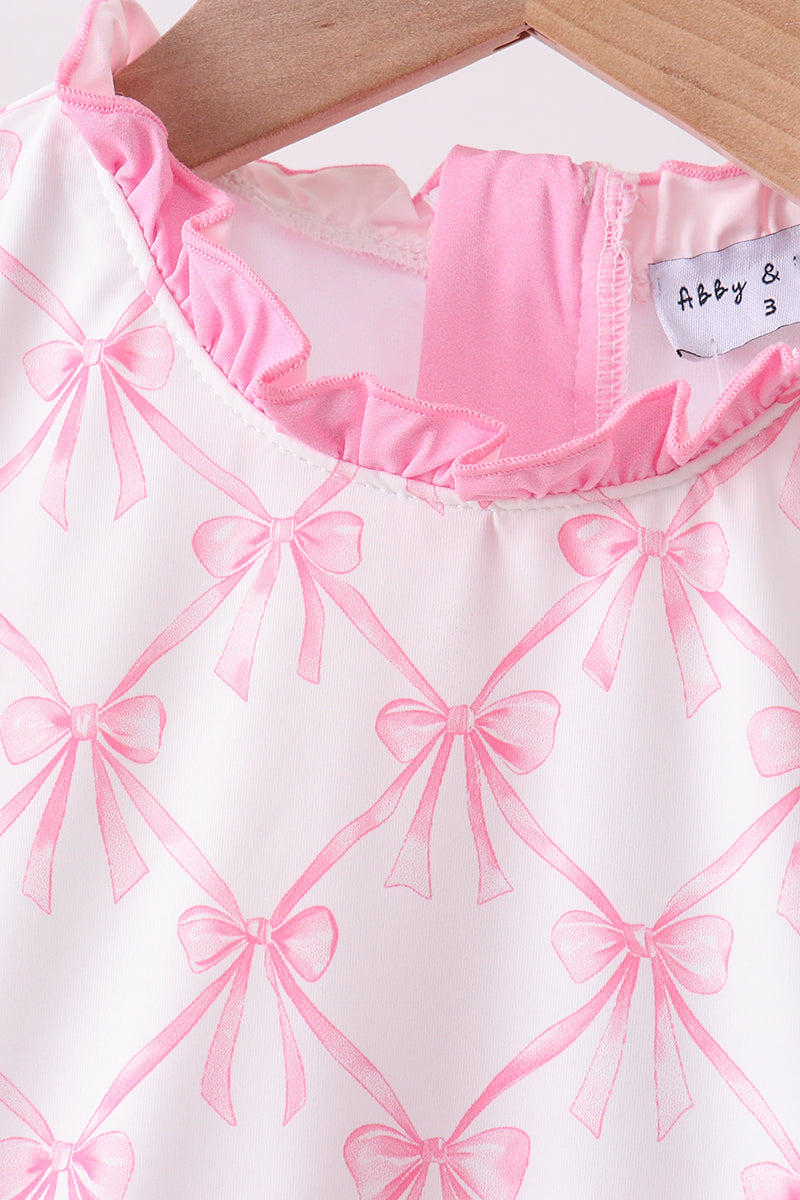 Pink bow ruffle one-piece swimsuit